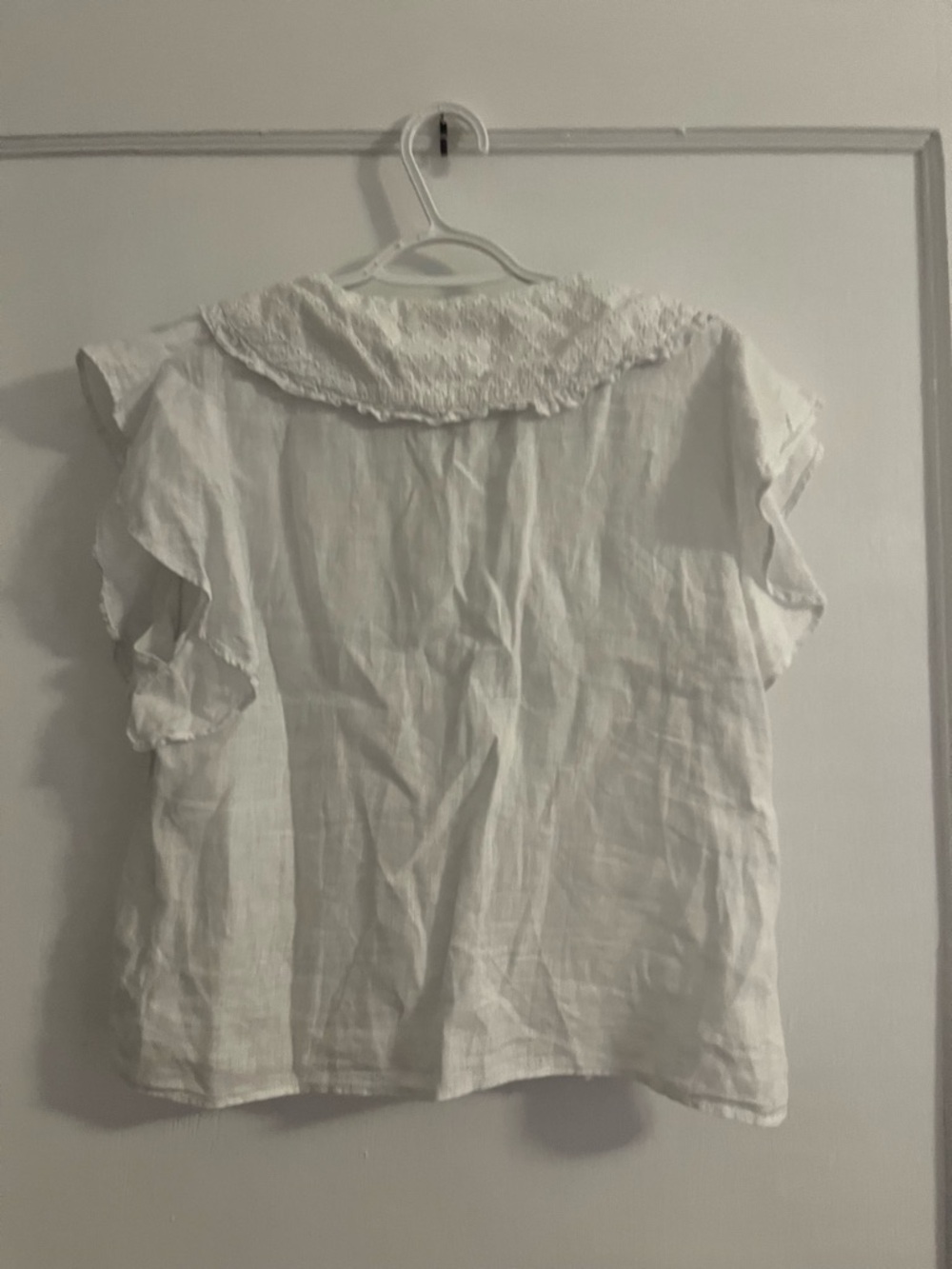 Zara White Eyelet Collar Button-Up Blouse - Picture 4 of 4
